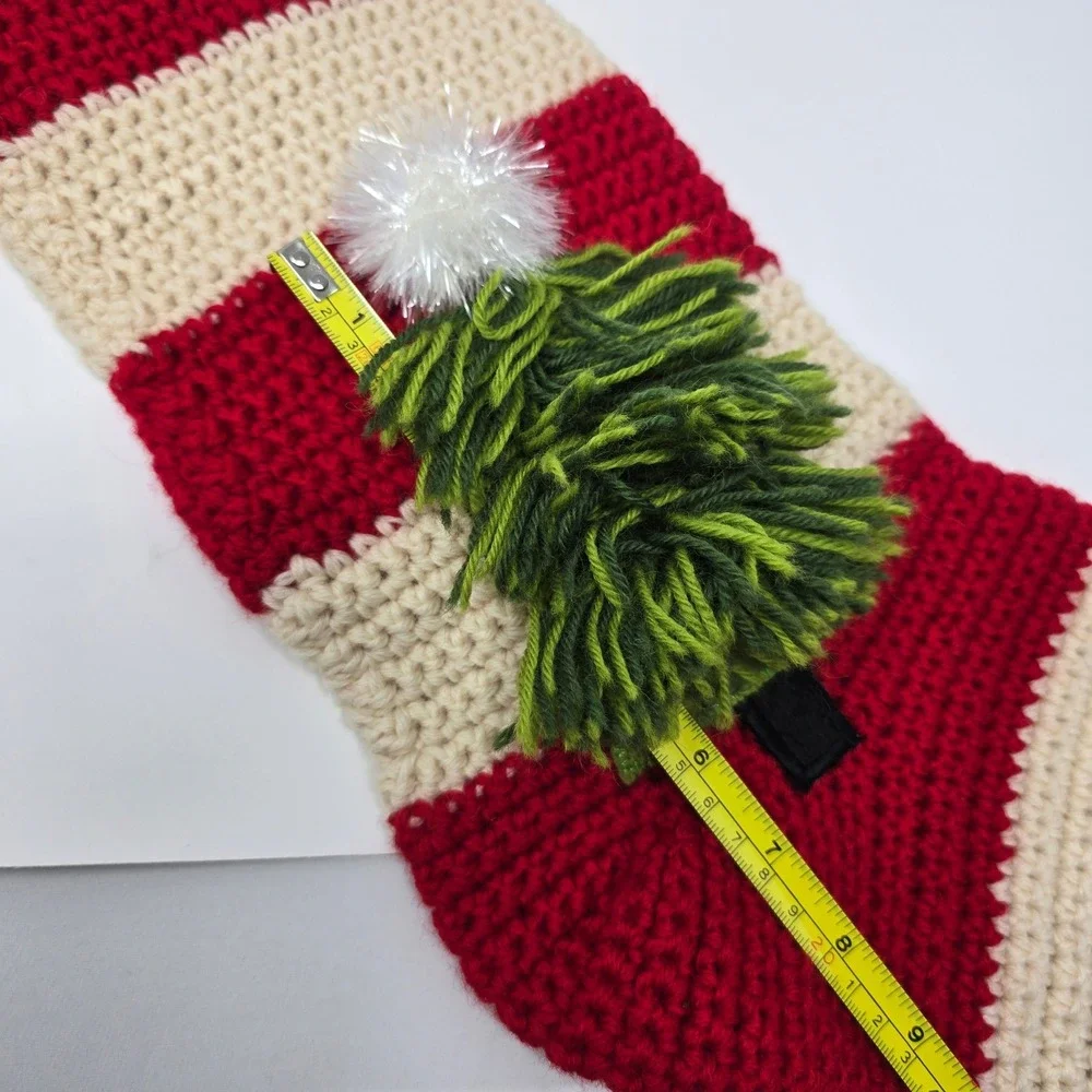 Crate & Barrel Hand-Knit Shaggy Tree Stocking Christmas Red Wool Holiday Decor